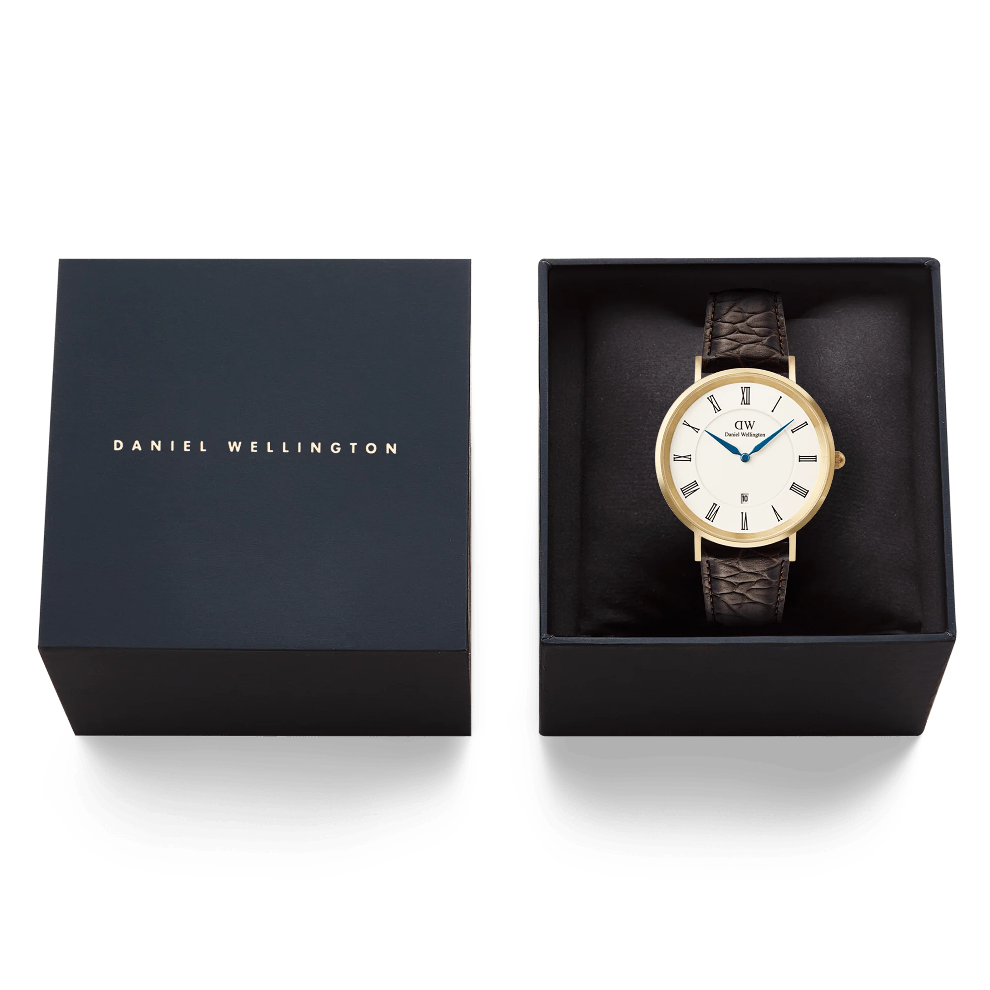 Classic Roman Numerals Date Dark Brown Croc Belly Gold - Image 6