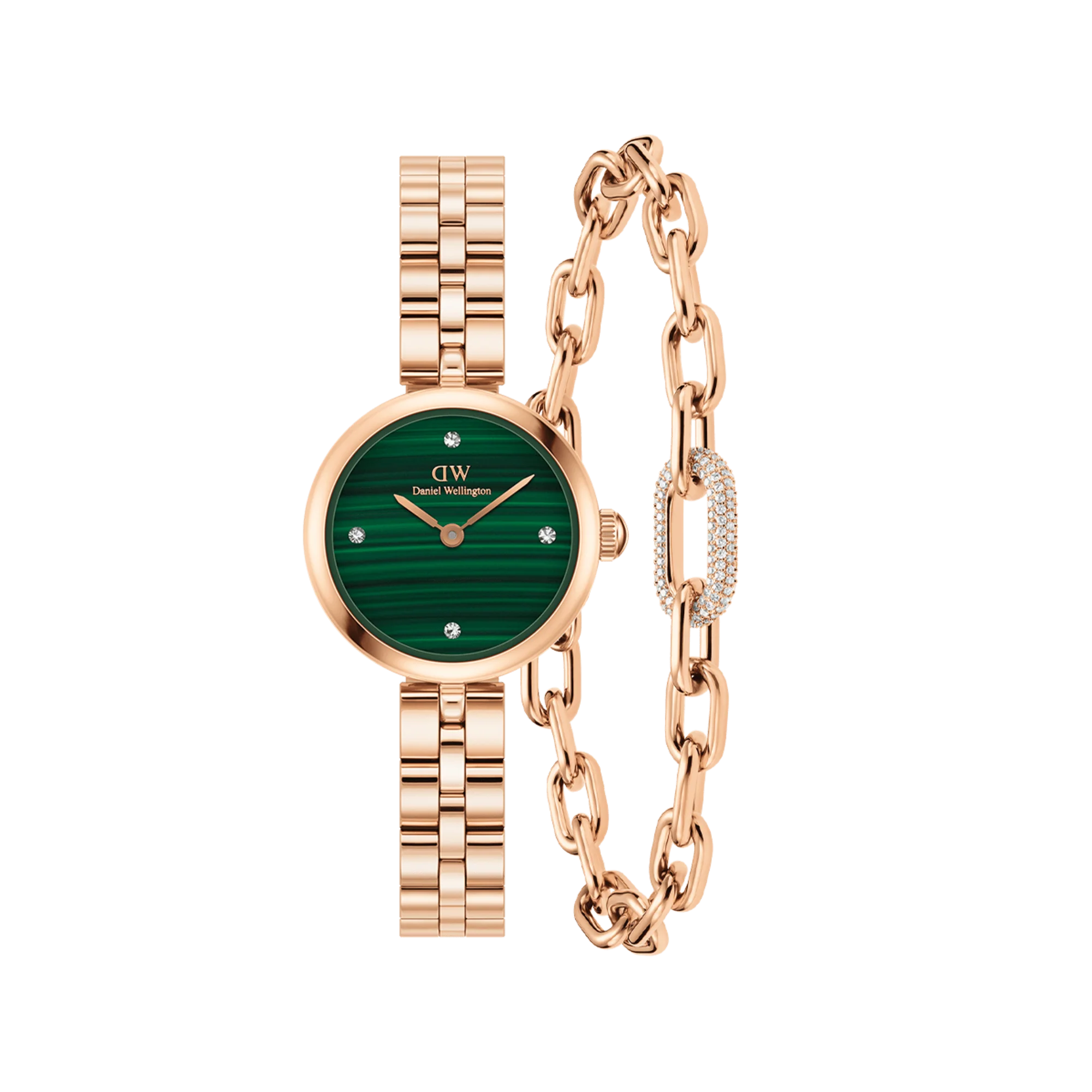 Elan Lumine Malachite & Crystal Link Bracelet Rose Gold