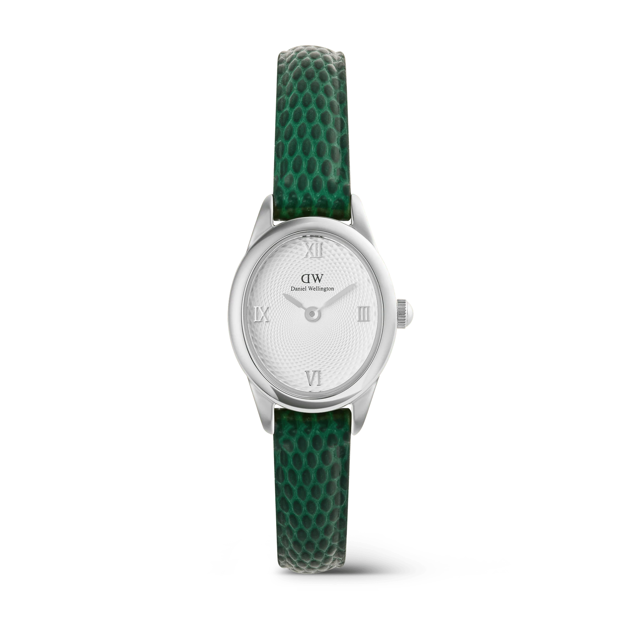 Ophelia Mini Green Lizard White Guilloché Silver